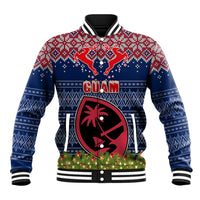 Guam Christmas Baseball Jacket Chamorro Guam Tattoos Beautiful Merry Xmas Snowflake LT03 Unisex Blue - Polynesian Pride