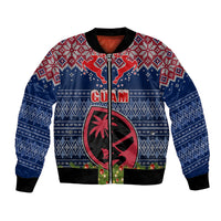 Guam Christmas Bomber Jacket Chamorro Guam Tattoos Beautiful Merry Xmas Snowflake LT03 Unisex Blue - Polynesian Pride