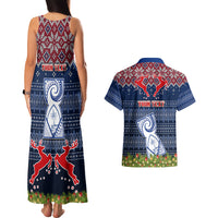 Personalised Guam Christmas Couples Matching Tank Maxi Dress and Hawaiian Shirt Chamorro Guam Tattoos Beautiful Merry Xmas Snowflake LT03 - Polynesian Pride