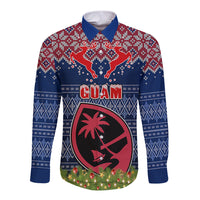 Personalised Guam Christmas Long Sleeve Button Shirt Chamorro Guam Tattoos Beautiful Merry Xmas Snowflake LT03 Unisex Blue - Polynesian Pride