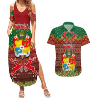 Personalised Tonga Christmas Couples Matching Summer Maxi Dress and Hawaiian Shirt Coat of Arms and Map Beautiful Merry Xmas Snowflake LT03 Red - Polynesian Pride