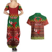 Personalised Tonga Christmas Couples Matching Summer Maxi Dress and Hawaiian Shirt Coat of Arms and Map Beautiful Merry Xmas Snowflake LT03 - Polynesian Pride