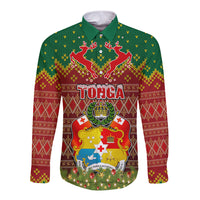 Personalised Tonga Christmas Long Sleeve Button Shirt Coat of Arms and Map Beautiful Merry Xmas Snowflake LT03 Unisex Red - Polynesian Pride