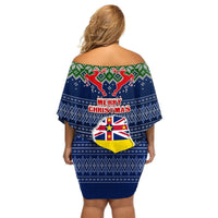 Niue Christmas Off Shoulder Short Dress Coat of Arms and Map Beautiful Merry Xmas Snowflake LT03 - Polynesian Pride