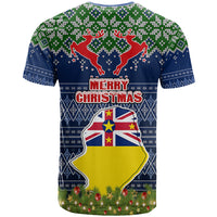 Niue Christmas T Shirt Coat of Arms and Map Beautiful Merry Xmas Snowflake LT03 - Polynesian Pride