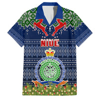 Personalised Niue Christmas Family Matching Off Shoulder Long Sleeve Dress and Hawaiian Shirt Coat of Arms and Map Beautiful Merry Xmas Snowflake LT03 Dad's Shirt - Short Sleeve Blue - Polynesian Pride