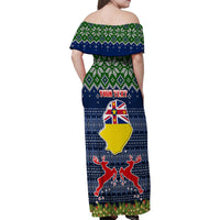 Personalised Niue Christmas Family Matching Off Shoulder Maxi Dress and Hawaiian Shirt Coat of Arms and Map Beautiful Merry Xmas Snowflake LT03 - Polynesian Pride