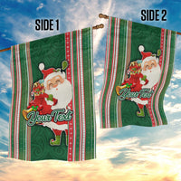 Custom Kiribati Christmas Garden Flag Santa With Gift Bag Behind Ribbons Seamless Green Maori LT03 - Polynesian Pride