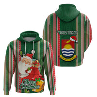 Custom Kiribati Christmas Hoodie Santa With Gift Bag Behind Ribbons Seamless Green Maori LT03 - Polynesian Pride