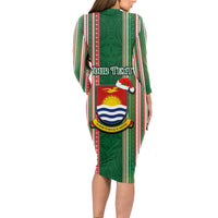 Custom Kiribati Christmas Long Sleeve Bodycon Dress Santa With Gift Bag Behind Ribbons Seamless Green Maori LT03 - Polynesian Pride