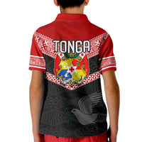 Tonga Kid Polo Shirt Tonga Coat of Arms with Seamless Tapa Ngatu Pattern LT03 - Polynesian Pride