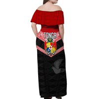Tonga Off Shoulder Maxi Dress Tonga Coat of Arms with Seamless Tapa Ngatu Pattern LT03 - Polynesian Pride