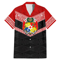 Personalised Tonga Family Matching Mermaid Dress and Hawaiian Shirt Tonga Coat of Arms with Seamless Tapa Ngatu Pattern LT03 Dad's Shirt - Short Sleeve Black - Polynesian Pride