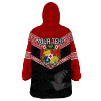 Personalised Tonga Wearable Blanket Hoodie Tonga Coat of Arms with Seamless Tapa Ngatu Pattern LT03 - Polynesian Pride