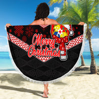 Tonga Christmas Beach Blanket Tongan Coat of Arms Santa With Ngatu Pattern Christmas Red Style LT03 - Wonder Print Shop