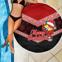 Tonga Christmas Beach Blanket Tongan Coat of Arms Santa With Ngatu Pattern Christmas Red Style LT03 - Wonder Print Shop