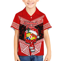Tonga Christmas Family Matching Off Shoulder Maxi Dress and Hawaiian Shirt Tongan Coat of Arms Santa With Ngatu Pattern Christmas Red Style LT03 Son's Shirt Red - Polynesian Pride