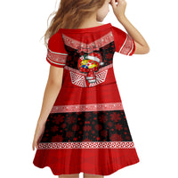 Personalised Tonga Christmas Kid Short Sleeve Dress Tongan Coat of Arms Santa With Ngatu Pattern Christmas Red Style LT03 - Polynesian Pride