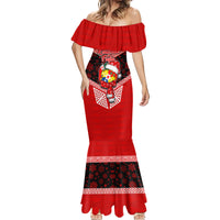 Personalised Tonga Christmas Mermaid Dress Tongan Coat of Arms Santa With Ngatu Pattern Christmas Red Style LT03 - Polynesian Pride