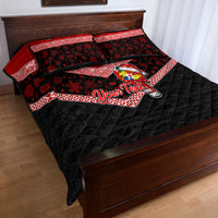 Personalised Tonga Christmas Quilt Bed Set Tongan Coat of Arms Santa With Ngatu Pattern Christmas Red Style LT03 - Polynesian Pride