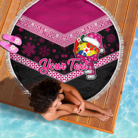 Personalised Tonga Christmas Beach Blanket Tongan Coat of Arms Santa With Ngatu Pattern Christmas Pink Style LT03 - Wonder Print Shop