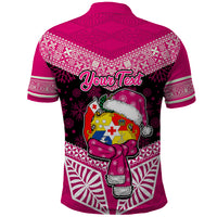 Personalised Tonga Christmas Polo Shirt Tongan Coat of Arms Santa With Ngatu Pattern Christmas Pink Style LT03 - Polynesian Pride