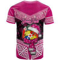 Personalised Tonga Christmas T Shirt Tongan Coat of Arms Santa With Ngatu Pattern Christmas Pink Style LT03 - Polynesian Pride
