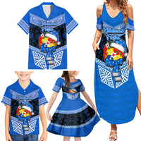 Tonga Christmas Family Matching Summer Maxi Dress and Hawaiian Shirt Tongan Coat of Arms Santa With Ngatu Pattern Christmas Blue Style LT03 - Polynesian Pride