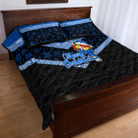 Tonga Christmas Quilt Bed Set Tongan Coat of Arms Santa With Ngatu Pattern Christmas Blue Style LT03 - Polynesian Pride