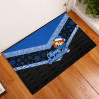 Tonga Christmas Rubber Doormat Tongan Coat of Arms Santa With Ngatu Pattern Christmas Blue Style LT03 Blue - Polynesian Pride
