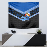 Tonga Christmas Tapestry Tongan Coat of Arms Santa With Ngatu Pattern Christmas Blue Style LT03 - Polynesian Pride