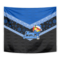 Tonga Christmas Tapestry Tongan Coat of Arms Santa With Ngatu Pattern Christmas Blue Style LT03 - Polynesian Pride