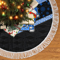 Tonga Christmas Tree Skirt Tonga Coat of Arms with Seamless Tapa Ngatu Pattern Xmas Blue Style LT03 - Polynesian Pride