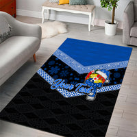 Personalised Tonga Christmas Area Rug Tongan Coat of Arms Santa With Ngatu Pattern Christmas Blue Style LT03 - Polynesian Pride