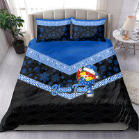 Personalised Tonga Christmas Bedding Set Tongan Coat of Arms Santa With Ngatu Pattern Christmas Blue Style LT03 - Polynesian Pride