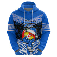 Personalised Tonga Christmas Hoodie Tongan Coat of Arms Santa With Ngatu Pattern Christmas Blue Style LT03 - Polynesian Pride