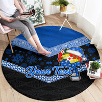 Personalised Tonga Christmas Round Carpet Tongan Coat of Arms Santa With Ngatu Pattern Christmas Blue Style LT03 - Polynesian Pride