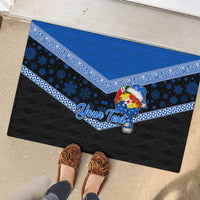 Personalised Tonga Christmas Rubber Doormat Tongan Coat of Arms Santa With Ngatu Pattern Christmas Blue Style LT03 - Polynesian Pride