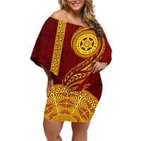 Tonga Ha'apai High School Family Matching Off Shoulder Short Dress and Hawaiian Shirt Ngatu and Maori Ethnic Tribal Pattern LT03 Mom's Dress Red - Polynesian Pride