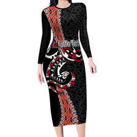 Aotearoa Toitu Te Tiriti Long Sleeve Bodycon Dress Maori Taniwha Haka - Honour the Treaty LT03