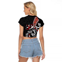 Aotearoa Toitu Te Tiriti Raglan Cropped T Shirt Maori Taniwha Haka - Honour the Treaty LT03