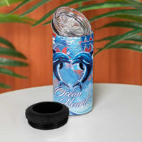 Hawaiian Dolphin Love Couple - Ocean Heart 4 in 1 Can Cooler Tumbler