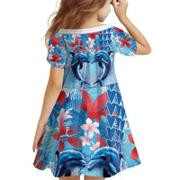 Hawaiian Dolphin Love Couple - Ocean Heart Family Matching Long Sleeve Bodycon Dress and Hawaiian Shirt