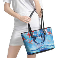 Hawaiian Dolphin Love Couple - Ocean Heart Leather Tote Bag LT03 - Polynesian Pride