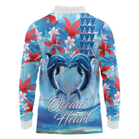 Hawaiian Dolphin Love Couple - Ocean Heart Long Sleeve Polo Shirt