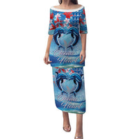 Hawaiian Dolphin Love Couple - Ocean Heart Puletasi LT03 Long Dress Blue - Polynesian Pride