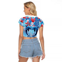 Hawaiian Dolphin Love Couple - Ocean Heart Raglan Cropped T Shirt LT03 - Polynesian Pride