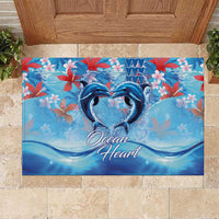 Hawaiian Dolphin Love Couple - Ocean Heart Rubber Doormat LT03 Blue - Polynesian Pride