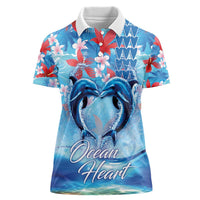 Hawaiian Dolphin Love Couple - Ocean Heart Women Polo Shirt LT03 Female Blue - Polynesian Pride