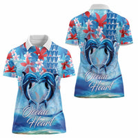 Hawaiian Dolphin Love Couple - Ocean Heart Women Polo Shirt LT03 - Polynesian Pride